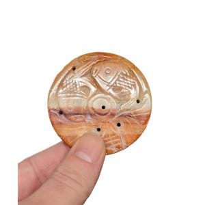 Vintage Hand Carved Soapstone Fish Pendant Necklace 2.25&quot; Disc Collectible