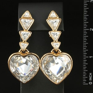 Yves Saint Laurent Massive Diamante Heart Dangle Earrings, Vintage YSL Designer Earrings