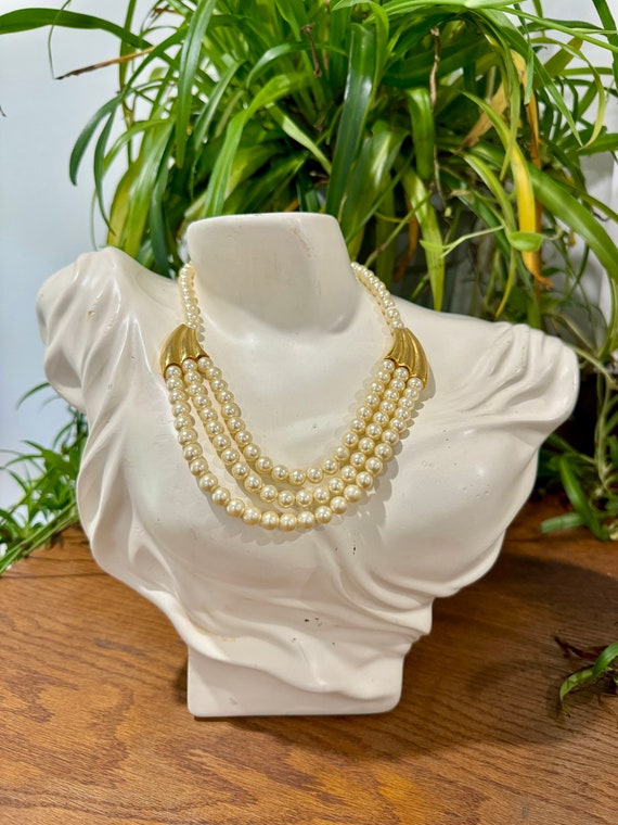 Vintage Napier Triple Strand Pearl Necklace