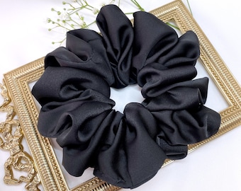 Pure Black | Oversized XL Soft Silky Satin Scrunchie | l Large Jumbo XL Extra Large Big Scrunchies | Black