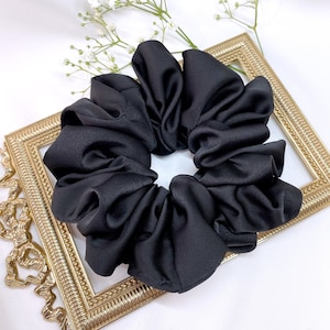 Pure Black Oversized XL Soft Silky Satin Scrunchie l Large Jumbo XL Extra Large Big Scrunchies Black image 1