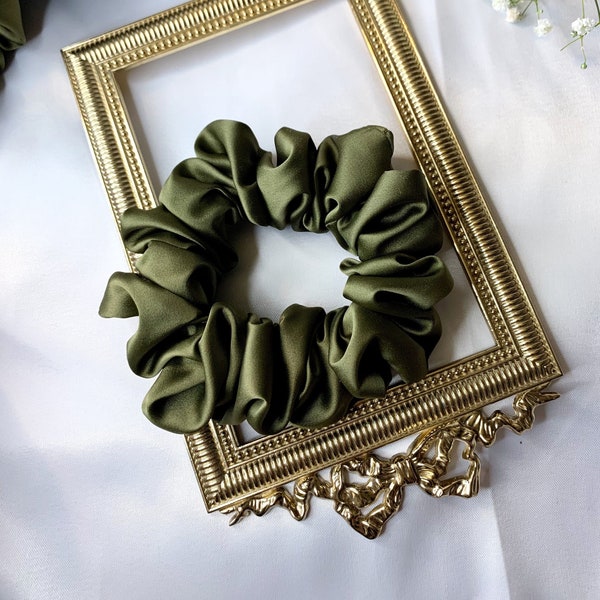 Matcha Green Silky Satin Charmeuse Scrunchies | Silk Scrunchies | Elegant Scrunchies
