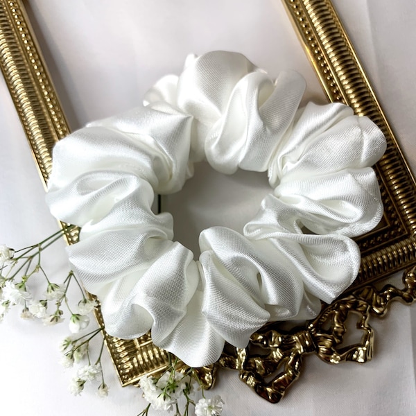 White Scrunchies | Ivory Silk Satin  Scrunchies | Elegant Scrunchies | Wedding Scrunchie