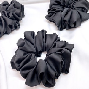 Pure Black Oversized XL Soft Silky Satin Scrunchie l Large Jumbo XL Extra Large Big Scrunchies Black image 2