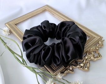 Black Elegant Silky Satin Scrunchies | Luxurious Scrunchies