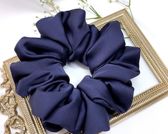 Classic Navy | Oversized XL Soft Silky Satin Scrunchie | l Large Jumbo XL Extra Large Big Scrunchies | Navy Blue