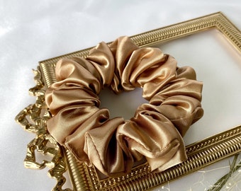 Golden Brown Elegant Silk Satin Scrunchies | Luxurious Scrunchies l Gold Scrunchie