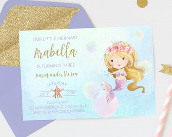 Mermaid Birthday Invitation | Editable and Printable by you with Corjl | Instant Download