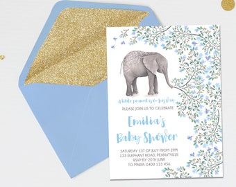 Blue Elephant Baby Shower Invitation, Editable and Printable by you with Corjl, Instant Download DIY Edit Now, Digital Electronic Invite