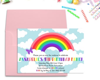 Rainbow Party DIY Printable Invitation - Editable, Instant Download - Colorful Party | Edit & Print Instantly | Rainbow and Clouds