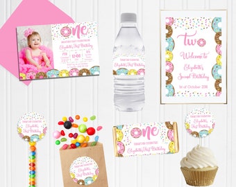 Donut Pink DIY Party Package | Printable DIY Stationery Set - Editable, Instant Download -Girl Sprinkles Sweet - Personalize Print Décor