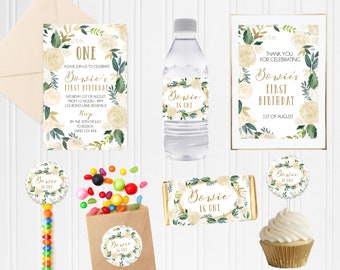 Boho Roses DIY Party Package | Printable DIY Stationery Set - Editable, Instant Download - Floral White - Personalize Print and Create Décor