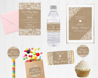 Lace & Burlap DIY Party Package | Printable DIY Stationery Set - Editable, Instant Download - Vintage Style -  Rustic Wedding  Bridal Shower