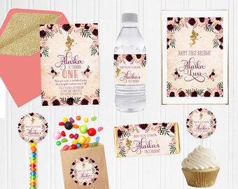 Enchanted Fairy DIY Party Package | Printable DIY Stationery Set - Editable, Instant Download - Floral Pink - Personalize Print Décor