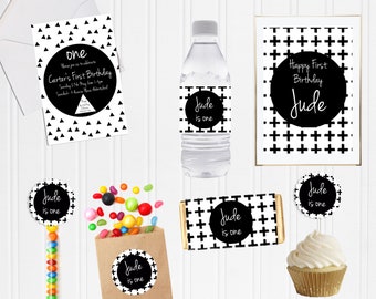 Monochrome DIY Party Package | Printable DIY Stationery Set - Editable, Instant Download - Black White- Personalize Print and Create Décor