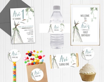 Boho Teepee DIY Party Package | Printable DIY Stationery Set | Editable, Instant Download | Tribal Wild One |Personalize Print Create Décor