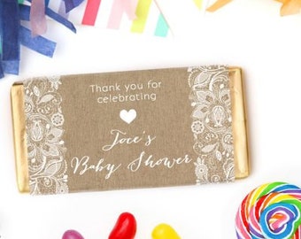 Lace & Burlap Chocolate Bar Candy Wrapper | DIY Party Template | Editable, Instant Download | Aldi Chocceur or Hershey | Baby Shower Favor