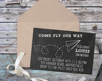 Paper Plane DIY Printable Invitation - Editable, Instant Download - Boys Party First Birthday Chalkboard Paper Airplane