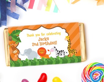 Orange Jungle Chocolate Bar Candy Wrapper | DIY Party Template | Editable, Instant Download | Aldi Chocceur or Hershey | Monkey Lion Giraffe