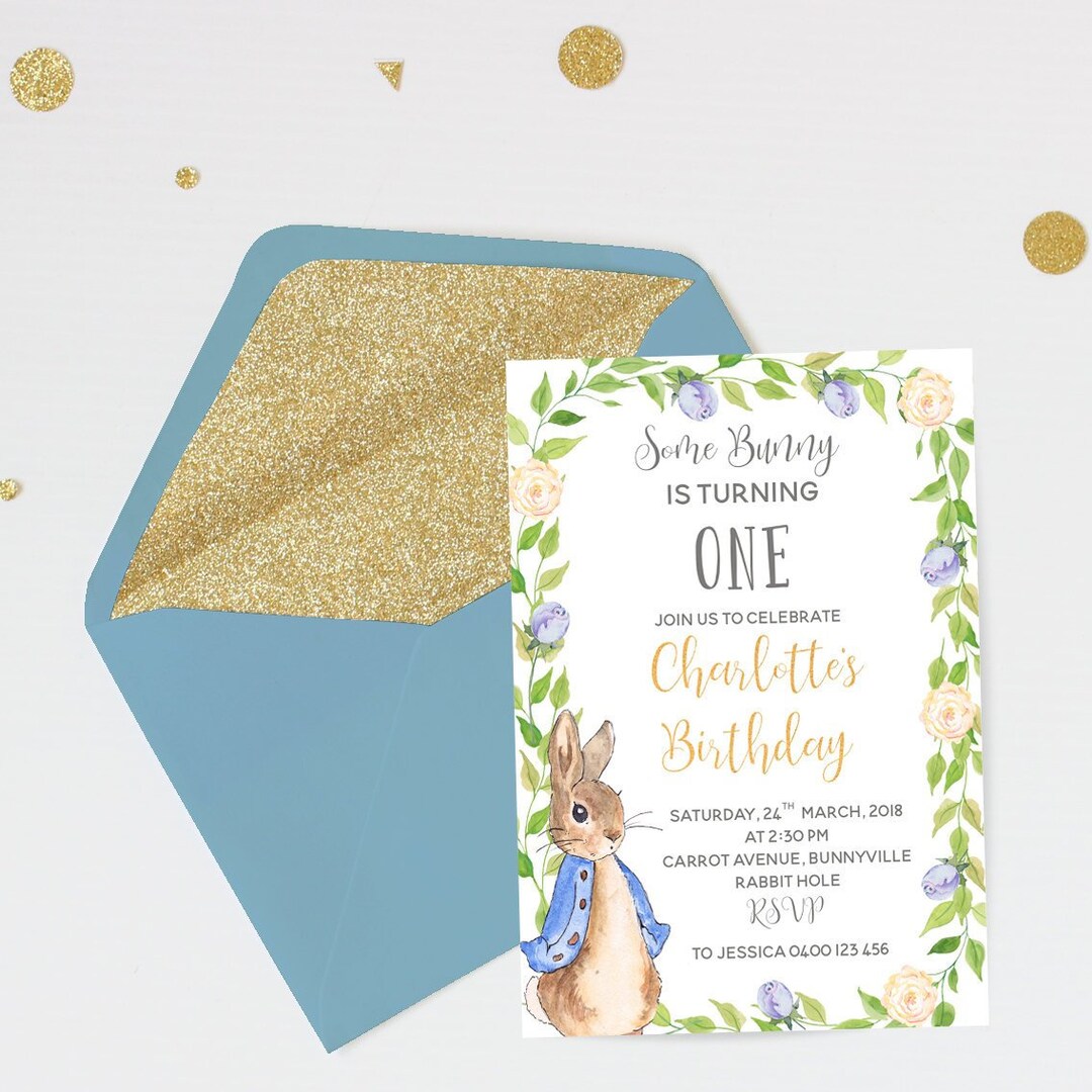Peter Rabbit DIY Printable Invitation Editable Instant Download Floral ...