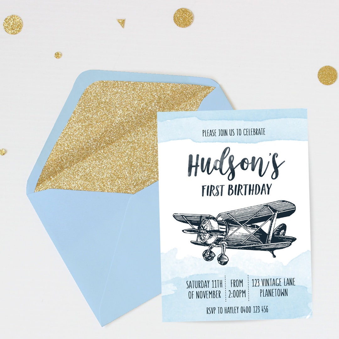 Vintage Plane DIY Printable Invitation Editable, Instant Download Boys ...