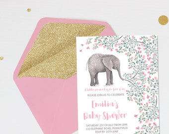 Pink Elephant Baby Shower Invitation, Editable and Printable by you with Corjl, Instant Download DIY Edit Now, Digital Electronic Invite