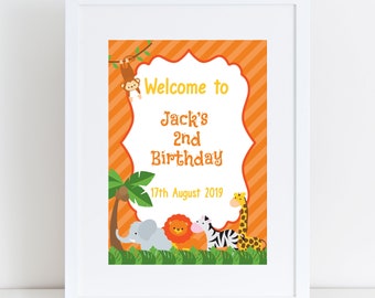 Orange Jungle Party Sign  | DIY Party Template | Editable, Instant Download | Personalize It | Jungle Party Leaf | Create Signage Posters