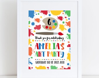 Art Party Sign | DIY Party Template | Editable, Instant Download | Personalize It | Paint Splatter | Signage Posters Games