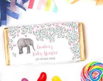 Pink Elephant Chocolate Bar Candy Wrapper | DIY Party Template | Editable, Instant Download | Aldi Chocceur /Hershey | Baby Shower