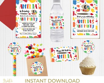 Art Theme DIY Party Package | Printable DIY Stationery Set - Editable, Instant Download - Personalize Print Décor | Colorful Paint Splatter