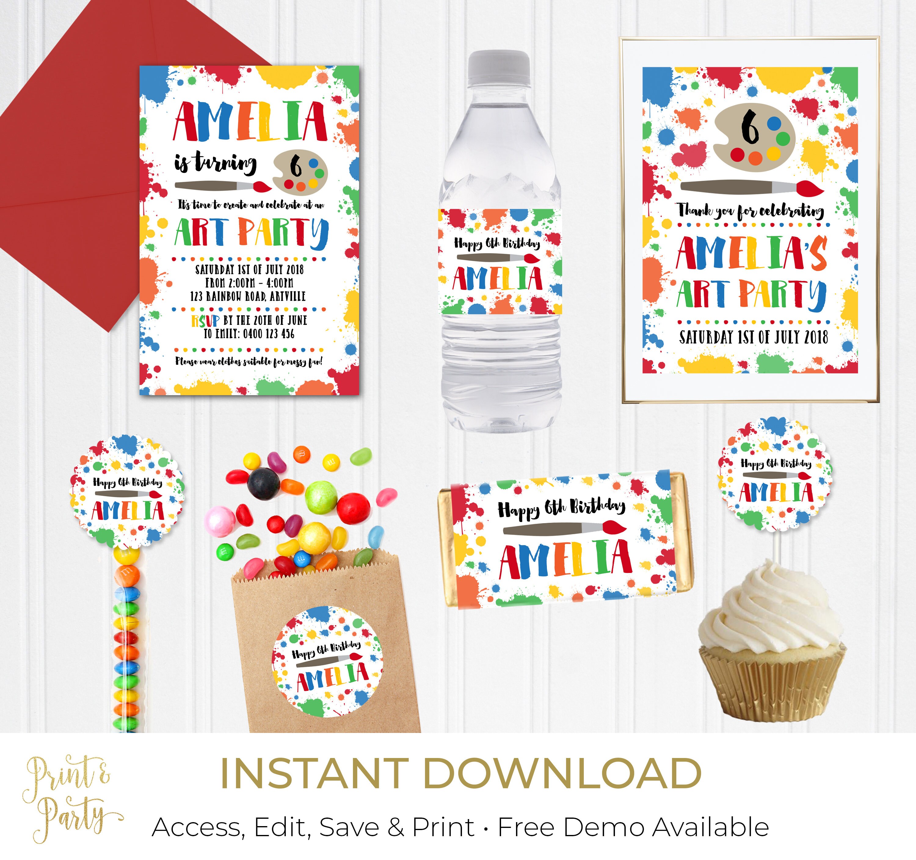 Art Theme DIY Party Package Printable DIY Stationery Set Etsy