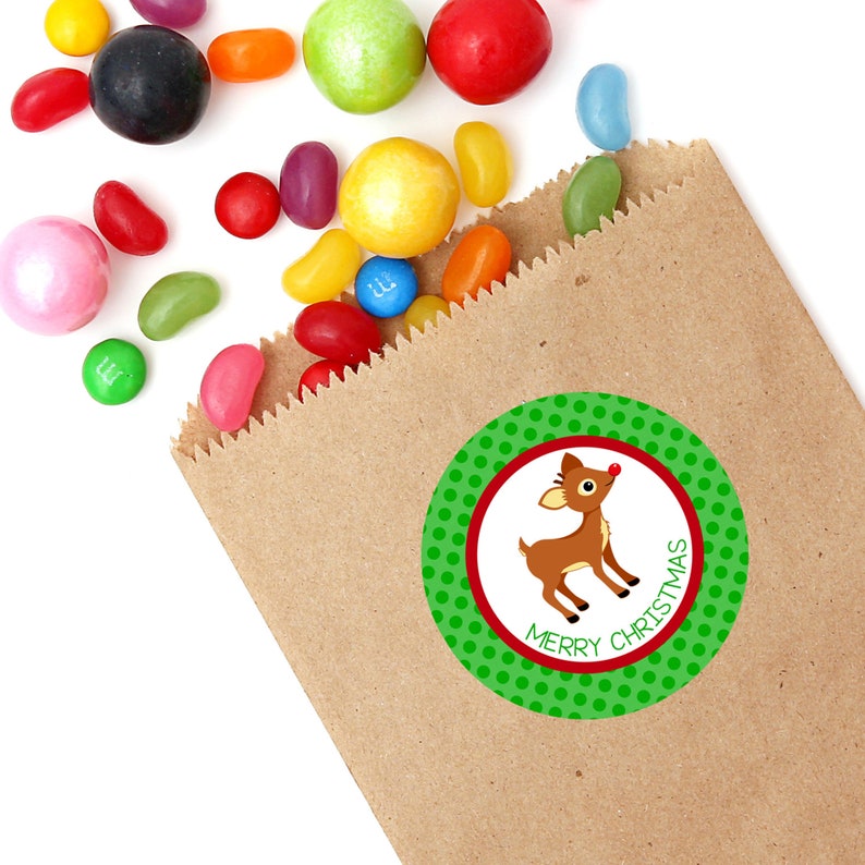 Christmas DIY Circle Tag Party Sticker Cupcake Toppers Editable Reindeer Instant Download Printable Party Template