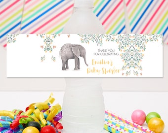 Yellow Elephant Drink Label Water Bottle Wrapper | DIY Party Template | Editable Instant Download | Personalize | Baby Shower