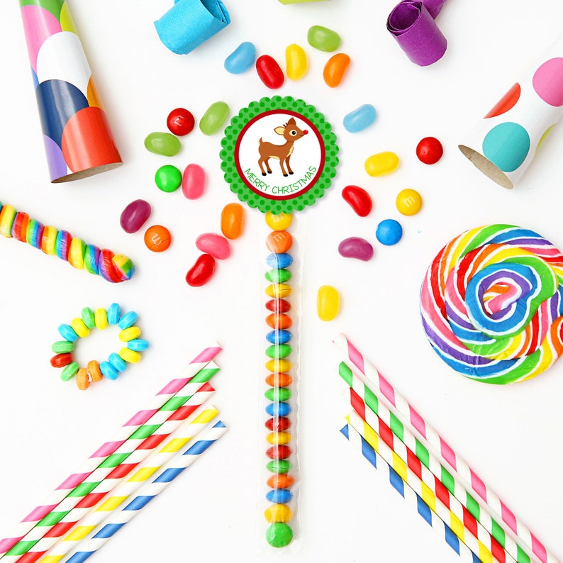 Christmas DIY Circle Tag Party Sticker Cupcake Toppers Editable Reindeer Instant Download Printable Party Template