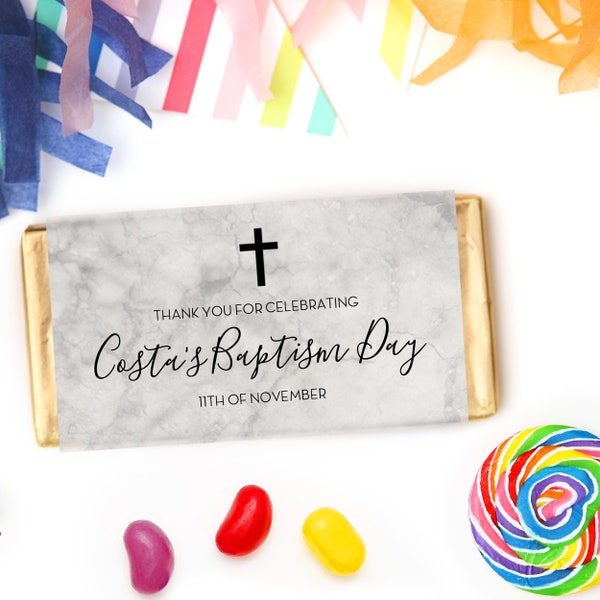 Marble  Chocolate Bar Candy Wrapper | DIY Party Template | Editable, Instant Download | Aldi Chocceur or Hershey | Minimal Script Baptism