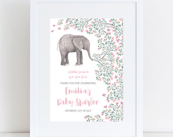 Pink Elephant Party Sign | DIY Party Template | Editable, Instant Download | Personalize It | Watercolor Baby Shower | Signage Posters