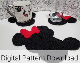 Crochet Mr. & Mrs. Mouse Silhouette Coaster Pattern