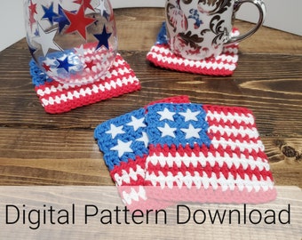 Crochet American Flag Coaster Pattern