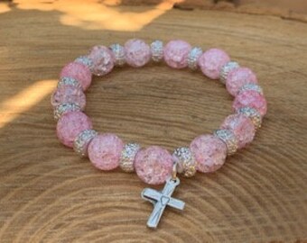 Bracciale Crackle al quarzo rosa