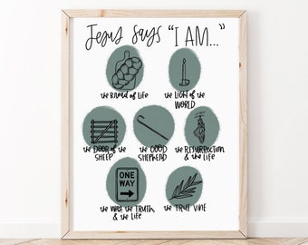 Jesus I Am Statements | Bible Verse Wall Art | Christian Print | Scripture Print | Scripture Wall Art | Bible Verse Art | Faith Print