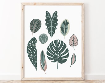 Botanical House Plant Art Print | Botanical Wall Art | Plant Leaves Wall Art | Plant Poster | Plant Lady | Nature Print | Monstera Print