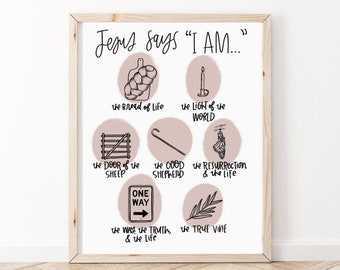 Jesus I Am Statements | Bible Verse Wall Art | Christian Print | Scripture Print | Scripture Wall Art | Bible Verse Art | Faith Print