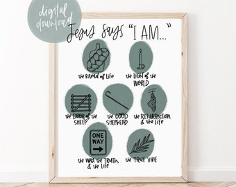 Jesus I Am Statements Printable | Bible Verse Wall Art | Christian Print | Scripture Print | Bible Verse Art | Christian Printable