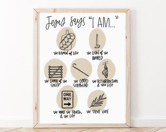 Jesus I Am Statements | Bible Verse Wall Art | Christian Print | Scripture Print | Scripture Wall Art | Bible Verse Art | Faith Print