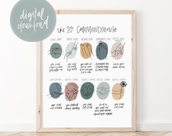 Ten Commandments Wall Art | Ten Commandments Printable | Bible Verse Wall Art | Christian Print | Scripture Print | Bible Verse Art