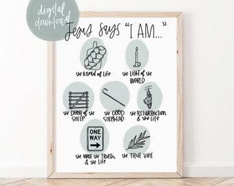 Jesus I Am Statements Printable | Bible Verse Wall Art | Christian Print | Scripture Print | Bible Verse Art | Christian Printable