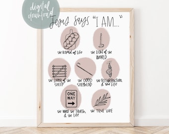 Jesus I Am Statements Printable | Bible Verse Wall Art | Christian Print | Scripture Print | Bible Verse Art | Christian Printable