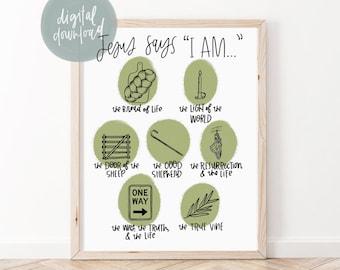 Jesus I Am Statements Printable | Bible Verse Wall Art | Christian Print | Scripture Print | Bible Verse Art | Christian Printable