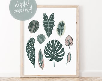 House Plant Art Digital Print | Botanical Wall Art Printable | Plant Leaves Wall Art | Plant Poster Digital Download | Plant Lady