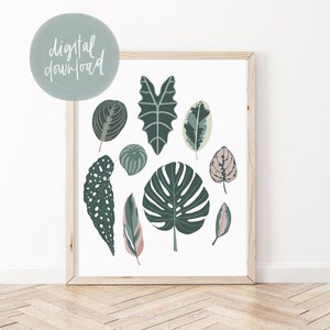 House Plant Art Digital Print | Botanical Wall Art Printable | Plant Leaves Wall Art | Plant Poster Digital Download | Plant Lady